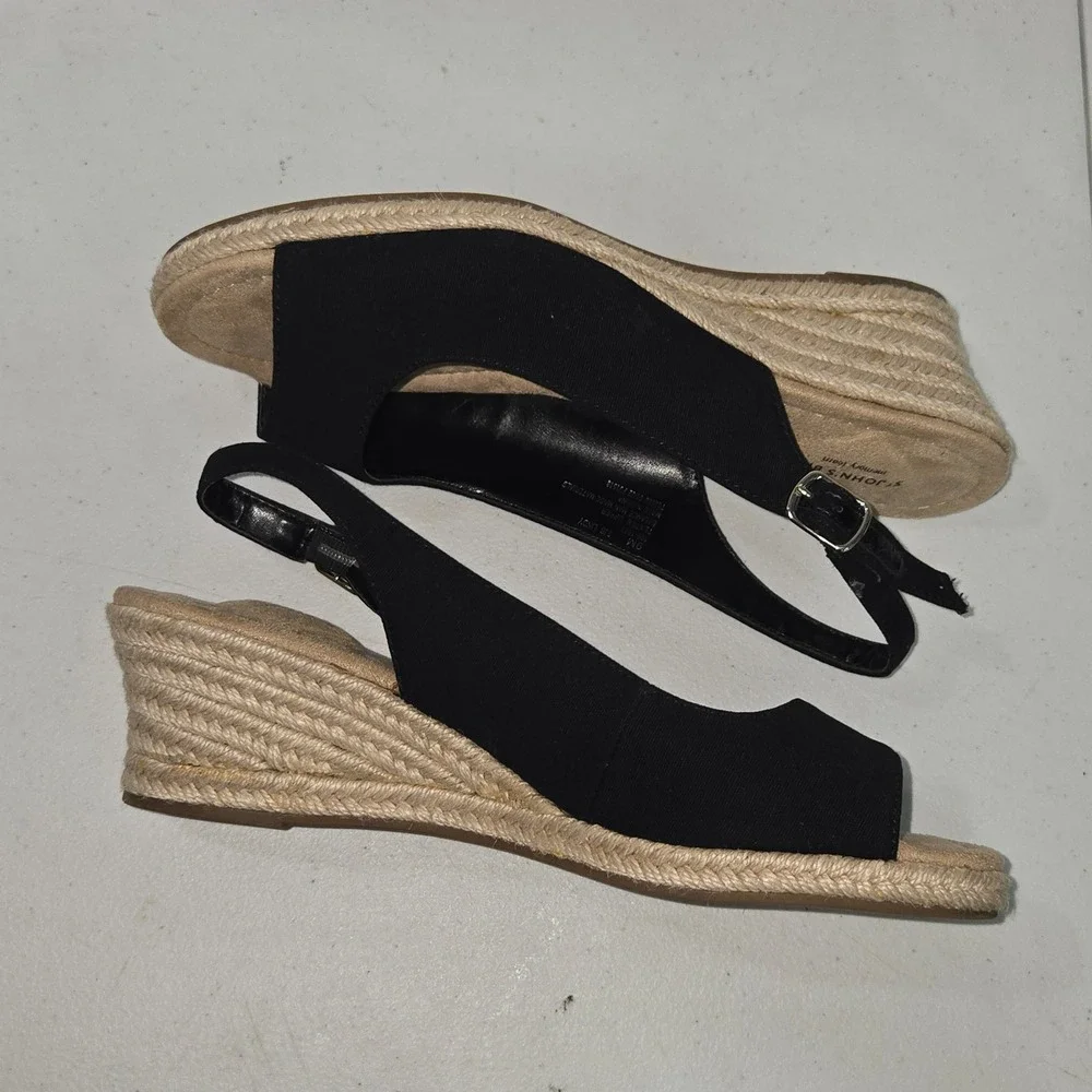 St Johns Bay SJB Lindy Black Wedge Sandal Memory Foam Espadrille 9M 106-1682